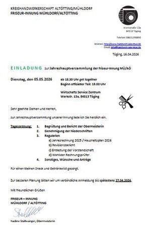 Klick hier um die Einladung / Anmeldung zur JAV der Friseur Innung zu öffnen.
