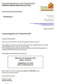 24. September 2025  Einladung zur Freisprechungsfeier der Zimmerer-Innung Altötting / Mühldorf