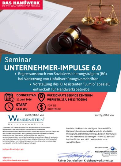 Unternehmer-Impulse 6.0   Regressansprüche der Sozialversicherungträger  + KI - Informationen