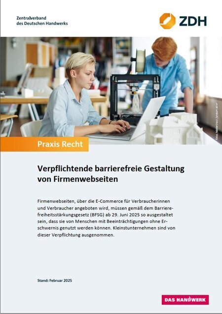 Worum geht es? Thema Barrierefreiheit bedeutet das die neue EU Richtlinie für Menschen mit Beeinträchtigungen am Wirtschaftsleben gestärkt werden. Dieses gilt für Firmeninternetseiten ab dem 29. Juni 2025 !! Mit einem KLICK auf das Bild können Sie die Einzelheiten der Information des ZDH -PDF entnehmen.